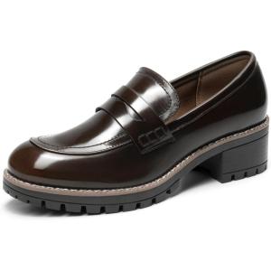 image:imageDREAM PAIRS Womens Platform Chunky Heeled Loafers Womens Business Casual ShoesBrown Pu