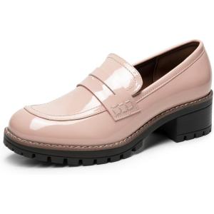 image:imageDREAM PAIRS Womens Platform Chunky Heeled Loafers Womens Business Casual ShoesPink Pat