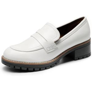 image:imageDREAM PAIRS Womens Platform Chunky Heeled Loafers Womens Business Casual ShoesWhite Pu