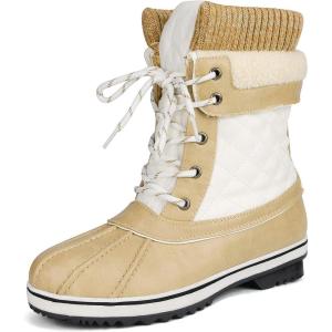 image:imageDREAM PAIRS Womens Snow Winter Boots Mid Calf Waterproof Duck Warm Outdoor Winter Boots ShoesBeigeWhite