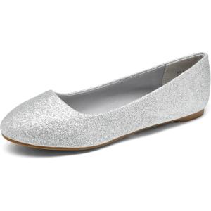 image:imageDREAM PAIRS Womens SoleSimple Wide Width Flats Ballerina Walking Flats Comfortable Slip on ShoesSilverGlitter