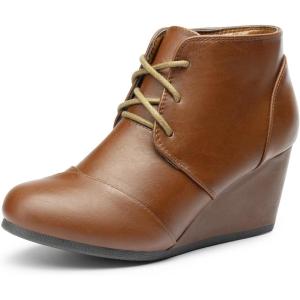 image:imageDREAM PAIRS Womens Wedge Boots Casual Fashion Lace Up Low Heel Ankle Booties ShoesTanPu