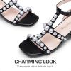 image:imageDREAM PAIRS Girls Sandals Ankle Strap TStrap Low Heel Pearl Flower Pump Dress Wedding Party Square Toe Shoes for Little KidBig KidBlack