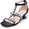 image:imageDREAM PAIRS Girls Sandals Ankle Strap TStrap Low Heel Pearl Flower Pump Dress Wedding Party Square Toe Shoes for Little KidBig KidBlack