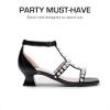 image:imageDREAM PAIRS Girls Sandals Ankle Strap TStrap Low Heel Pearl Flower Pump Dress Wedding Party Square Toe Shoes for Little KidBig KidBlack