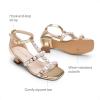 image:imageDREAM PAIRS Girls Sandals Ankle Strap TStrap Low Heel Pearl Flower Pump Dress Wedding Party Square Toe Shoes for Little KidBig KidGold