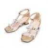 image:imageDREAM PAIRS Girls Sandals Ankle Strap TStrap Low Heel Pearl Flower Pump Dress Wedding Party Square Toe Shoes for Little KidBig KidGold