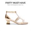 image:imageDREAM PAIRS Girls Sandals Ankle Strap TStrap Low Heel Pearl Flower Pump Dress Wedding Party Square Toe Shoes for Little KidBig KidGold