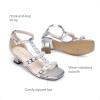 image:imageDREAM PAIRS Girls Sandals Ankle Strap TStrap Low Heel Pearl Flower Pump Dress Wedding Party Square Toe Shoes for Little KidBig KidSilver