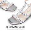 image:imageDREAM PAIRS Girls Sandals Ankle Strap TStrap Low Heel Pearl Flower Pump Dress Wedding Party Square Toe Shoes for Little KidBig KidSilver