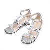 image:imageDREAM PAIRS Girls Sandals Ankle Strap TStrap Low Heel Pearl Flower Pump Dress Wedding Party Square Toe Shoes for Little KidBig KidSilver