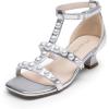 image:imageDREAM PAIRS Girls Sandals Ankle Strap TStrap Low Heel Pearl Flower Pump Dress Wedding Party Square Toe Shoes for Little KidBig KidSilver