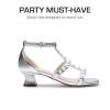 image:imageDREAM PAIRS Girls Sandals Ankle Strap TStrap Low Heel Pearl Flower Pump Dress Wedding Party Square Toe Shoes for Little KidBig KidSilver