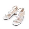 image:imageDREAM PAIRS Girls Sandals Ankle Strap TStrap Low Heel Pearl Flower Pump Dress Wedding Party Square Toe Shoes for Little KidBig KidWhite