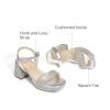 image:imageDREAM PAIRS Girls Sandals Open Toe Low Block Chunky Heels Sandals Party Dress Pumps Shoes for Little Big KidAll Silver Metalic