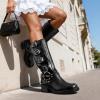 image:imageDREAM PAIRS Womens Knee High Riding Boots Side Zipper Motorcycle Boots Square Toe Chunky Heel Fashion Buckles Biker BootsBlack
