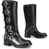 image:imageDREAM PAIRS Womens Knee High Riding Boots Side Zipper Motorcycle Boots Square Toe Chunky Heel Fashion Buckles Biker BootsBlack