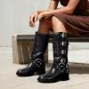 image:imageDREAM PAIRS Womens Knee High Riding Boots Side Zipper Motorcycle Boots Square Toe Chunky Heel Fashion Buckles Biker BootsBlackBrown