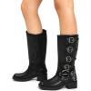 image:imageDREAM PAIRS Womens Knee High Riding Boots Side Zipper Motorcycle Boots Square Toe Chunky Heel Fashion Buckles Biker BootsBlackzipper