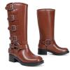 image:imageDREAM PAIRS Womens Knee High Riding Boots Side Zipper Motorcycle Boots Square Toe Chunky Heel Fashion Buckles Biker BootsBrown