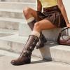 image:imageDREAM PAIRS Womens Knee High Riding Boots Side Zipper Motorcycle Boots Square Toe Chunky Heel Fashion Buckles Biker BootsTan
