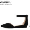 image:imageDREAM PAIRS Womens Low Wedge Pointed Toe Ankle Strap Dress Comfortable Casual Flats ShoesBlackNubuck