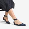 image:imageDREAM PAIRS Womens Low Wedge Pointed Toe Ankle Strap Dress Comfortable Casual Flats ShoesNavyPu
