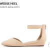 image:imageDREAM PAIRS Womens Low Wedge Pointed Toe Ankle Strap Dress Comfortable Casual Flats ShoesNudeNubuck
