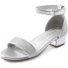image:imageDREAM PAIRS Girls Sandals Low Heel Dress Pump Ankle Strap Flower Wedding Party Shoes for Little KidBig KidSilverglitter