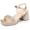 image:imageDREAM PAIRS Girls Sandals Open Toe Low Block Chunky Heels Sandals Party Dress Pumps Shoes for Little Big KidGold