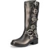 image:imageDREAM PAIRS Womens Knee High Riding Boots Side Zipper Motorcycle Boots Square Toe Chunky Heel Fashion Buckles Biker BootsSilver