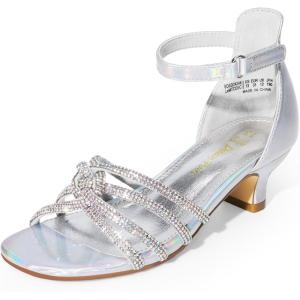 image:imageDREAM PAIRS Girls Dress Shoes Sandals Low Heels Ankle Strap Flower Wedding Party Shoes for Little KidBig KidSilver