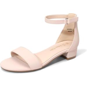 image:imageDREAM PAIRS Girls Sandals Low Heel Dress Pump Ankle Strap Flower Wedding Party Shoes for Little KidBig KidNude