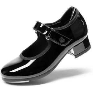 image:imageDREAM PAIRS Kids Tap Shoes for Girls Dance Shoes Boys Easy Strap Tap Mary Jane PU Leather for ToddlerLittle KidBig KidBlackpat