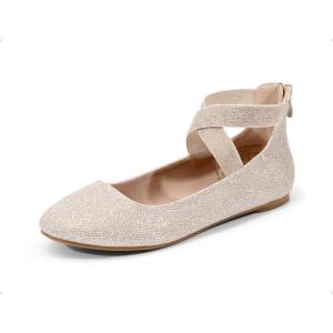 image:imageDREAM PAIRS Womens Comfortable Fashion Elastic Ankle Straps Flats ShoesGoldGlitter