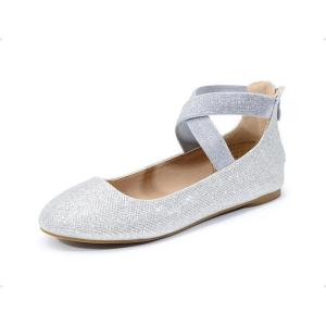 image:imageDREAM PAIRS Womens Comfortable Fashion Elastic Ankle Straps Flats ShoesSilverGlitter