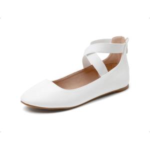 image:imageDREAM PAIRS Womens Comfortable Fashion Elastic Ankle Straps Flats ShoesWhitePu