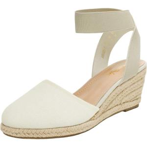 image:imageDREAM PAIRS Womens Elastic Ankle Strap Espadrilles Wedge SandalsBeigeWhite