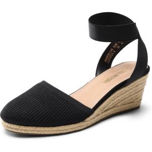 image:imageDREAM PAIRS Womens Elastic Ankle Strap Espadrilles Wedge SandalsBlackknit