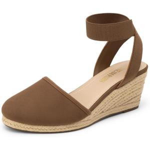 image:imageDREAM PAIRS Womens Elastic Ankle Strap Espadrilles Wedge SandalsBrown