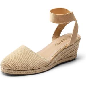 image:imageDREAM PAIRS Womens Elastic Ankle Strap Espadrilles Wedge SandalsNudeknit