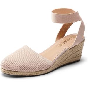 image:imageDREAM PAIRS Womens Elastic Ankle Strap Espadrilles Wedge SandalsPinkknit