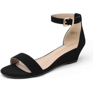 image:imageDREAM PAIRS Womens Ingrid Ankle Strap Low Wedge SandalBlackNubuck