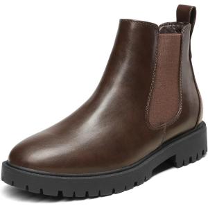 image:imageDREAM PAIRS Womens Low Heel Chelsea Ankle Boots Fashion Slip On Elastic Fall Booties ShoesBrownPu