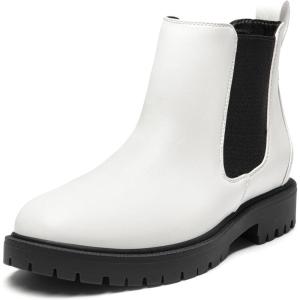 image:imageDREAM PAIRS Womens Low Heel Chelsea Ankle Boots Fashion Slip On Elastic Fall Booties ShoesWhiteBlack