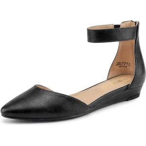 image:imageDREAM PAIRS Womens Low Wedge Pointed Toe Ankle Strap Dress Comfortable Casual Flats ShoesBlackPu