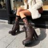 image:imageDREAM PAIRS Womens Lace up Combat Ankle Boots High Chunky Heel Fashion Heeled Booties ShoesBrown