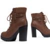 image:imageDREAM PAIRS Womens Lace up Combat Ankle Boots High Chunky Heel Fashion Heeled Booties ShoesTan