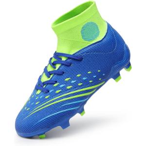 image:imageDREAM PAIRS Boys Girls Football Cleats Youth Firm Groud Outdoor Trainning Athletic Sport High Top Soccer Shoes for LittleBig KidNavyNeon Green