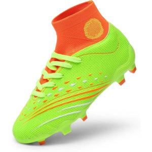 image:imageDREAM PAIRS Boys Girls Football Cleats Youth Firm Groud Outdoor Trainning Athletic Sport High Top Soccer Shoes for LittleBig KidNeon Green